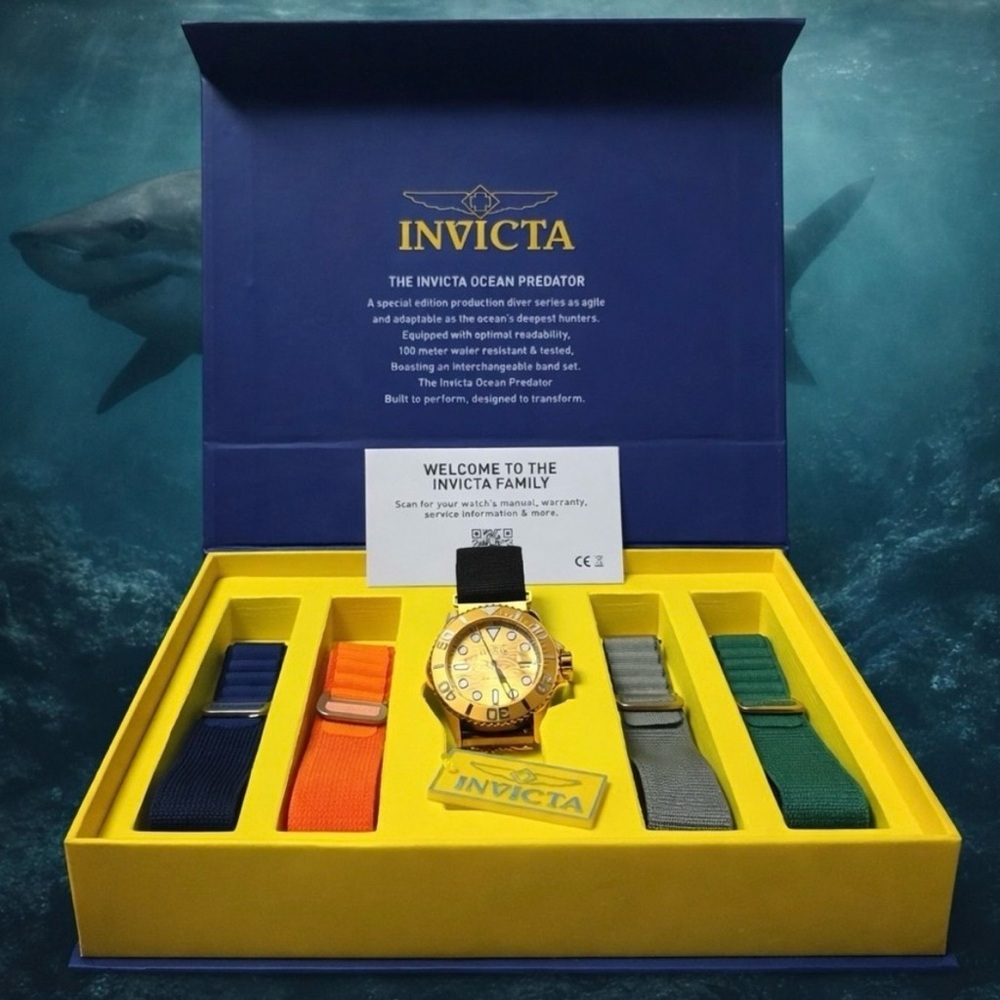 Invicta Ocean Predator Gold Watch with Colorful Strap Set